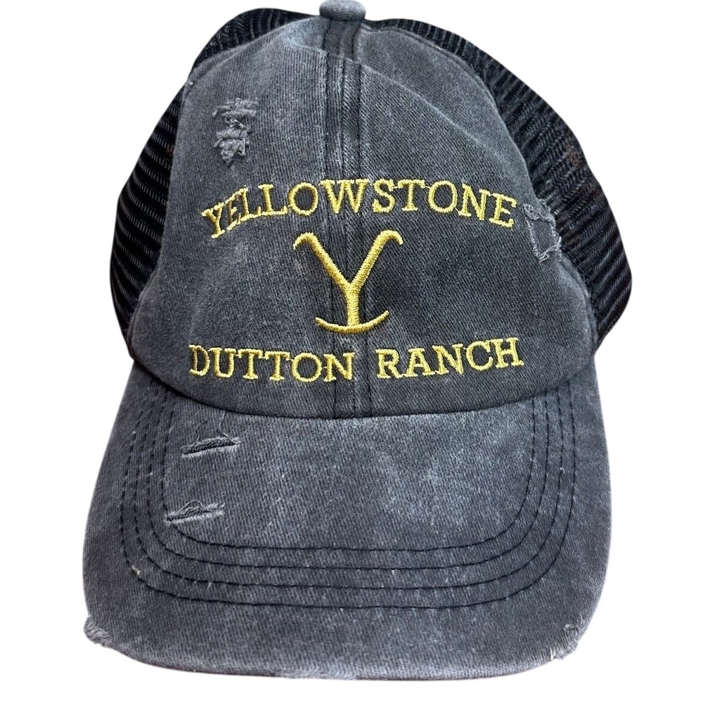 Yellowstone Dutton Ranch Trucker Hat‎ Black Gray ladies ponytail